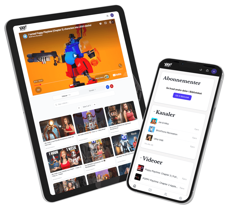 YAY! app på tablet og telefon - YouTube-filter til børn